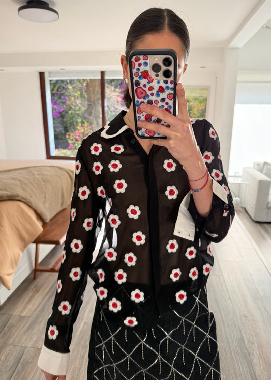 CAMISA SEE THROUGH CON FLORES