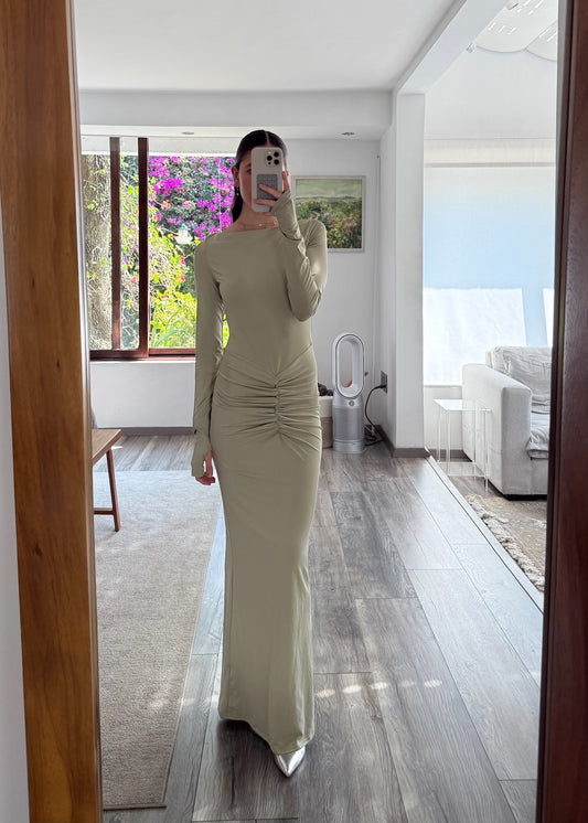 VESTIDO MAXI VERDE OLIVO