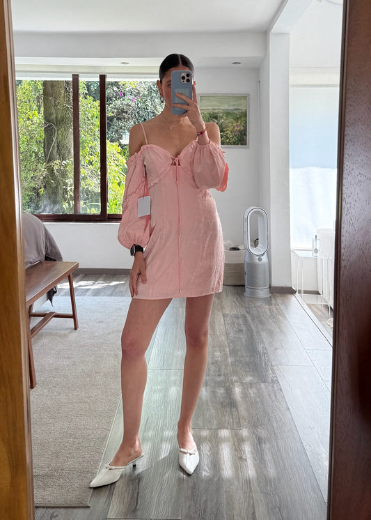 VESTIDO ROSA PASTEL OFF THE SHOULDER