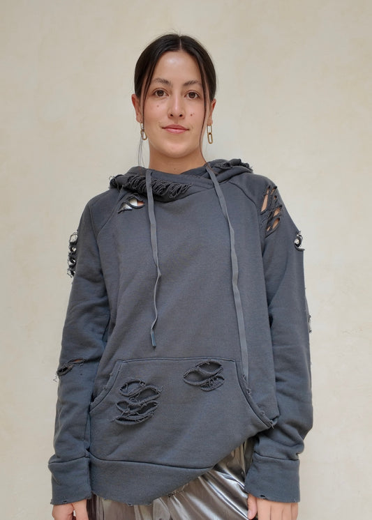 HOODIE RIPPED GRIS