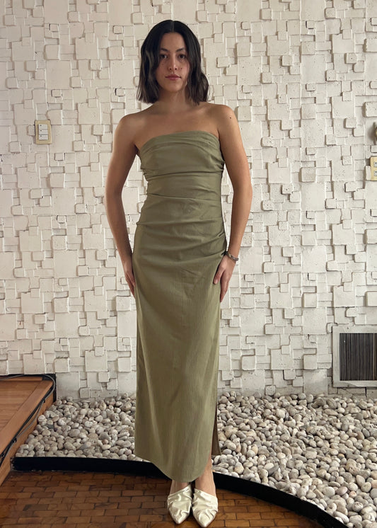 VESTIDO DRAPEADO VERDE OLIVO