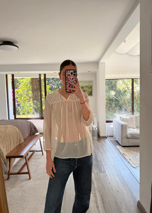 CAMISA SEE THROUGH CON BORDADO