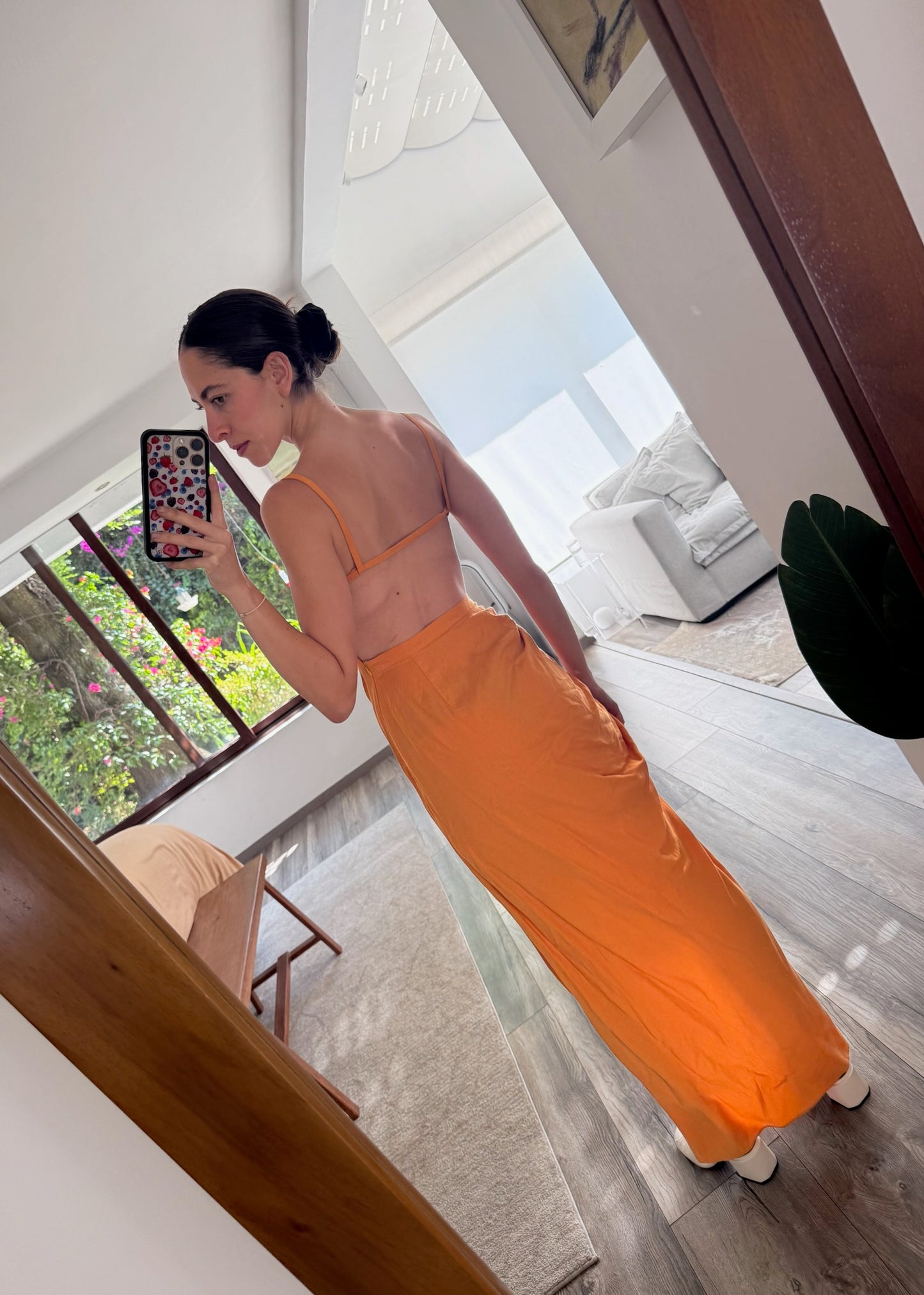 VESTIDO MIDI FRUNCIDO NARANJA