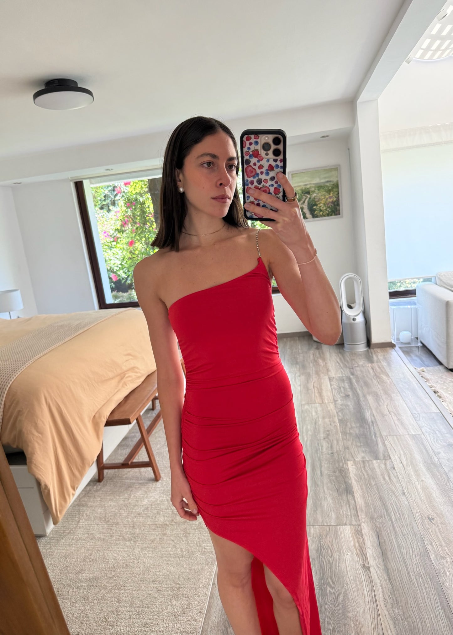 VESTIDO RUCHED DE UN HOMBRO ROJO