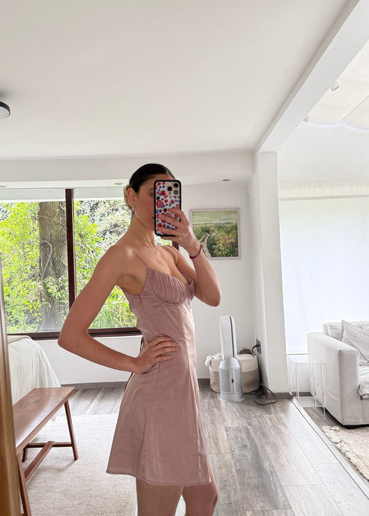 VESTIDO BUSTIER ROSA SHINY