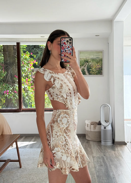 VESTIDO MIDI DE LENTEJUELAS CON FLORES