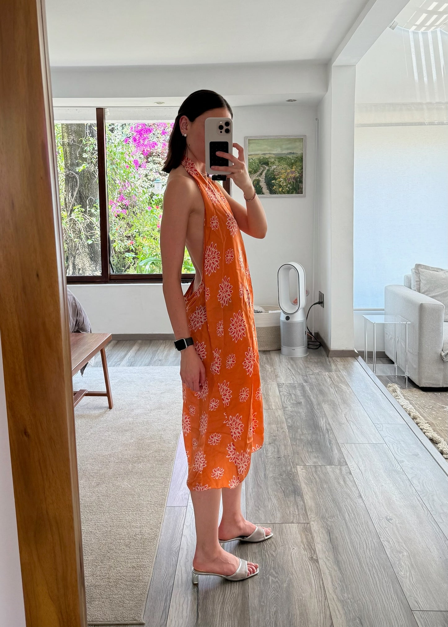 VESTIDO DE SEDA NARANJA CON PRINT