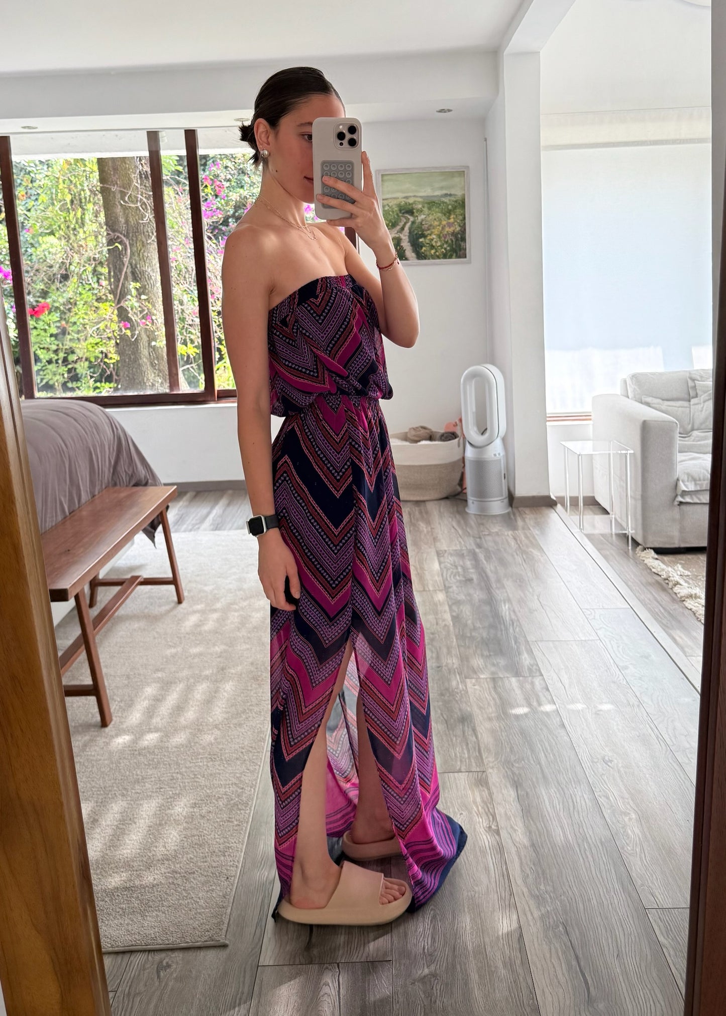 VESTIDO MAXI STRAPLESS CON PRINT