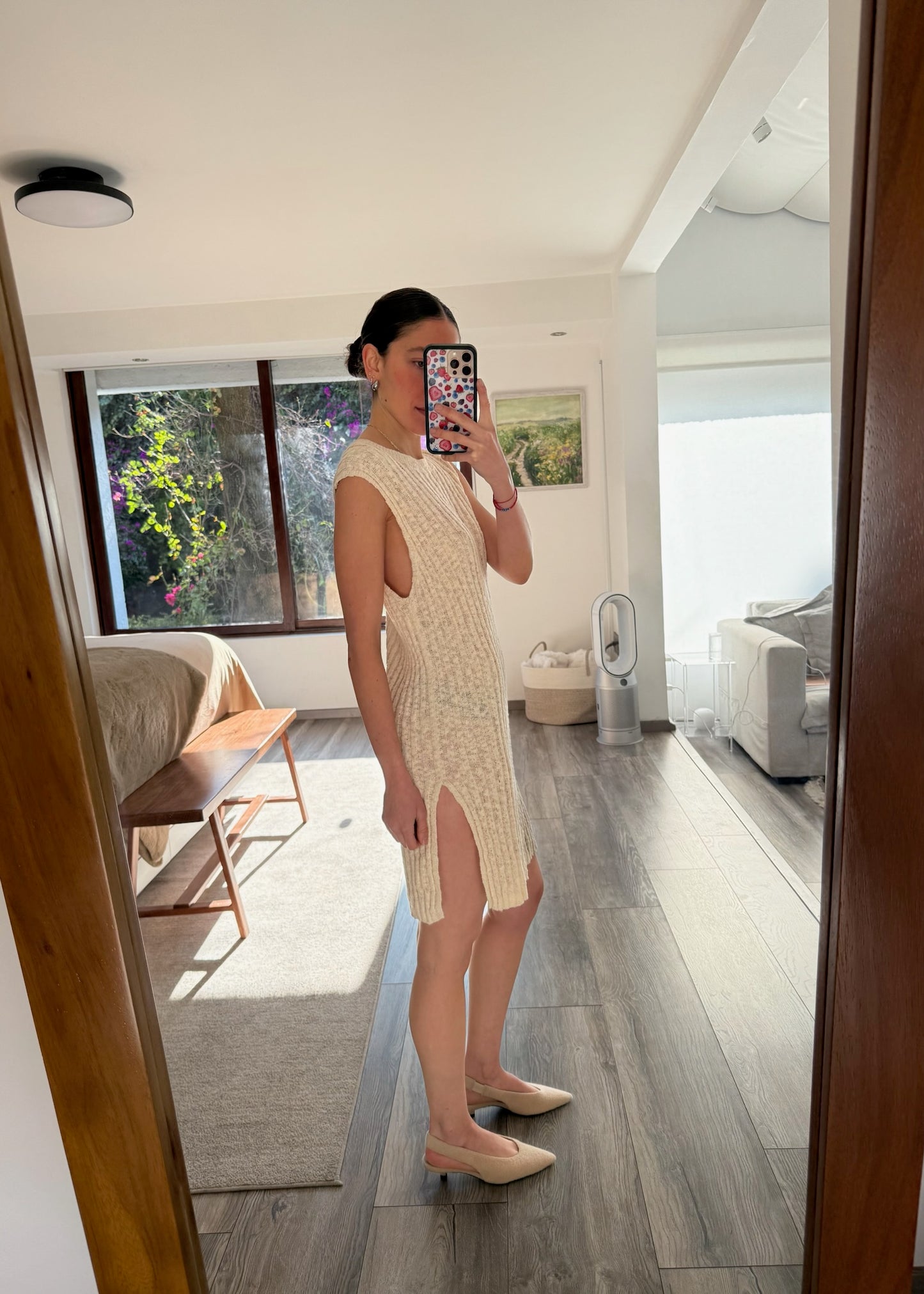 VESTIDO DE KNIT MINI BEIGE