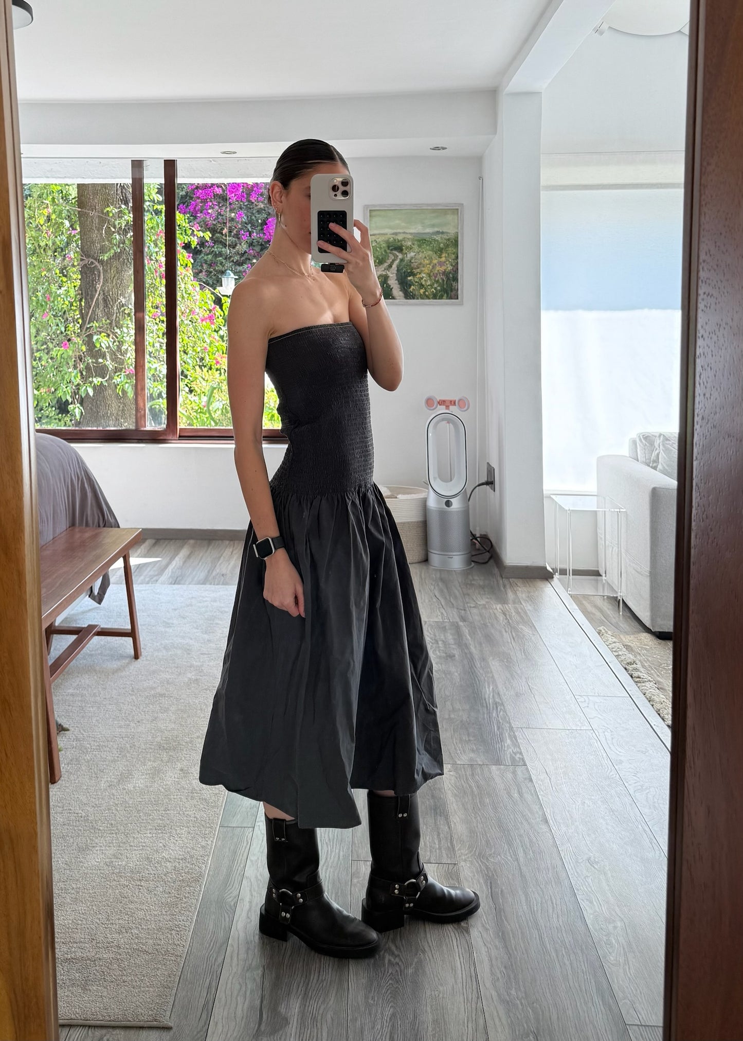 VESTIDO STRAPLESS RUCHED GRIS