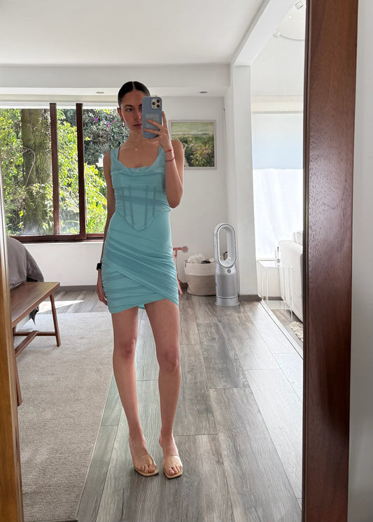 VESTIDO MINI CON CORSET AZUL