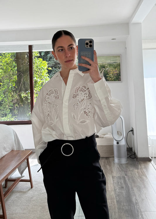 CAMISA DE ALGODÓN CON DETALLES SEE THROUGH