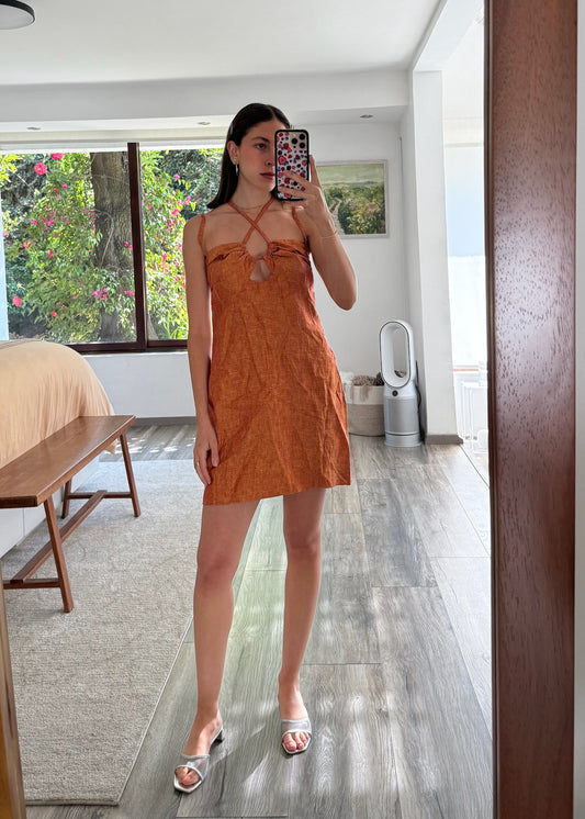 VESTIDO NARANJA DE LINO