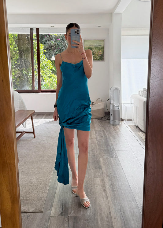 SLIP DRESS AZUL TURQUESA