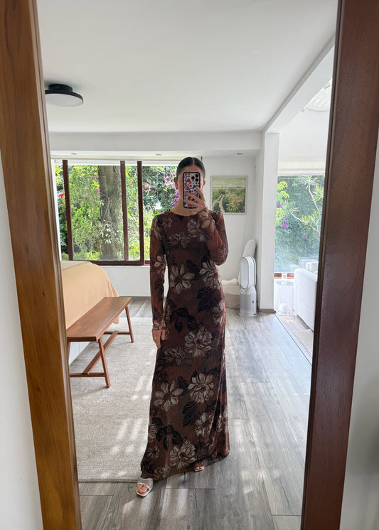 VESTIDO MAXI DE MESH CON PRINT