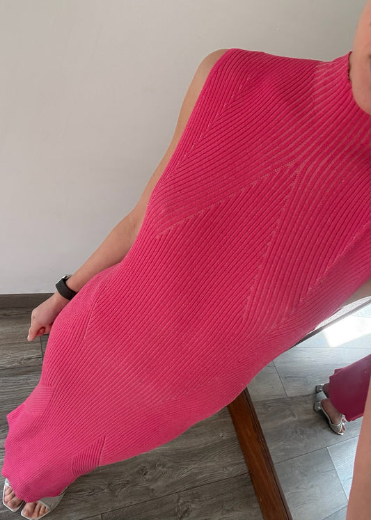 VESTIDO MAXI DE KNIT HOT PINK