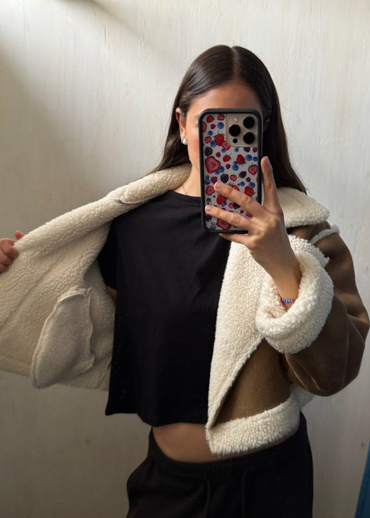 CHAMARRA CAMELLO FURRY CROPPED