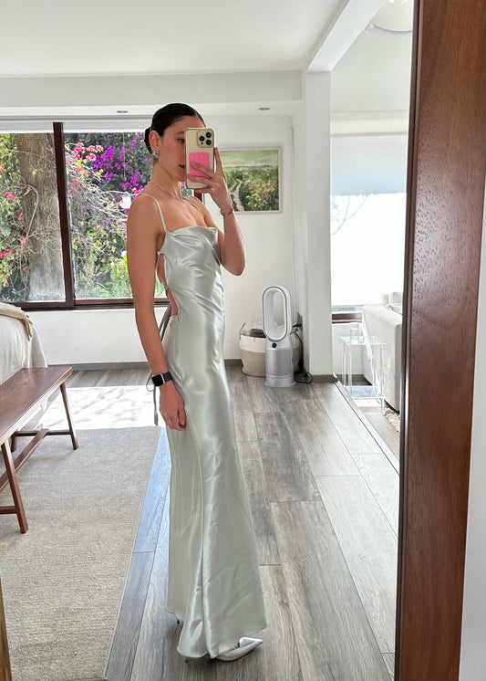 VESTIDO SLIP SANTINADO AZUL