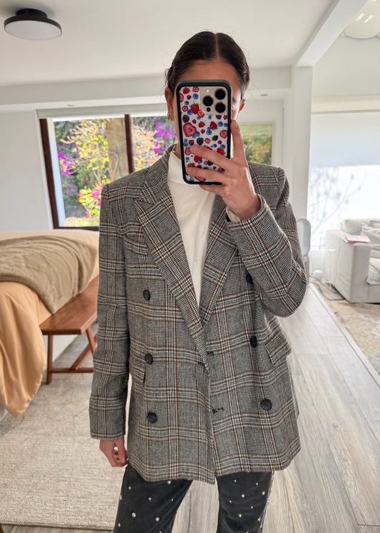 BLAZER PRINT CUADROS NEGRO Y CAFE