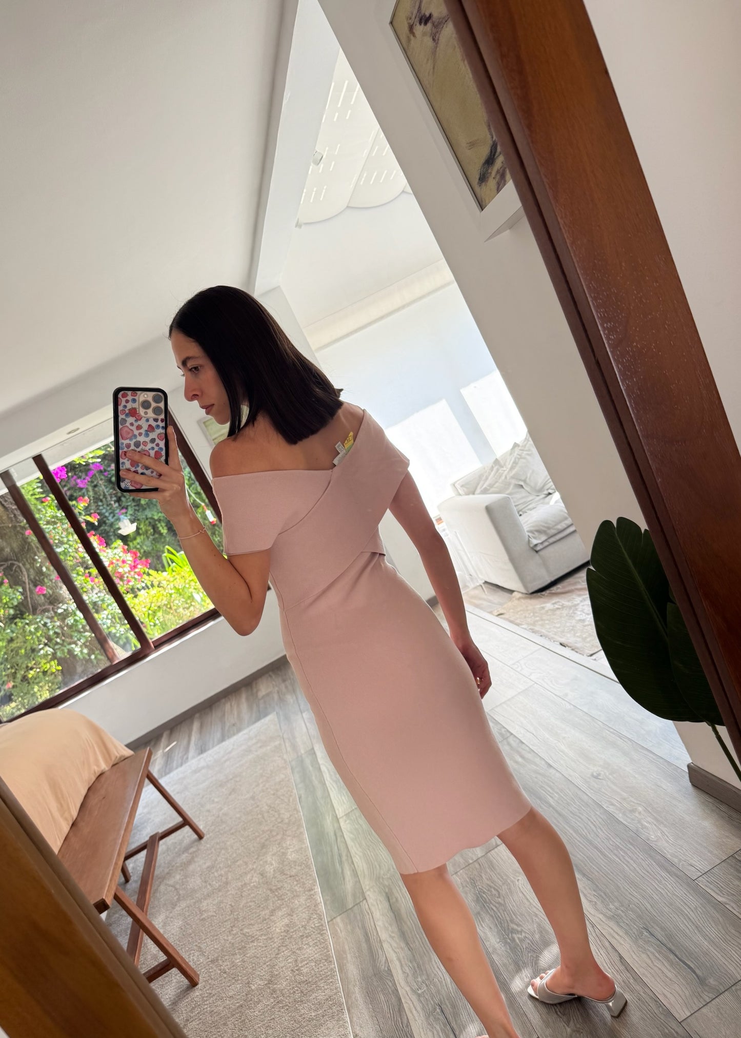 VESTIDO OFF THE SHOULDER MIDI ROSA