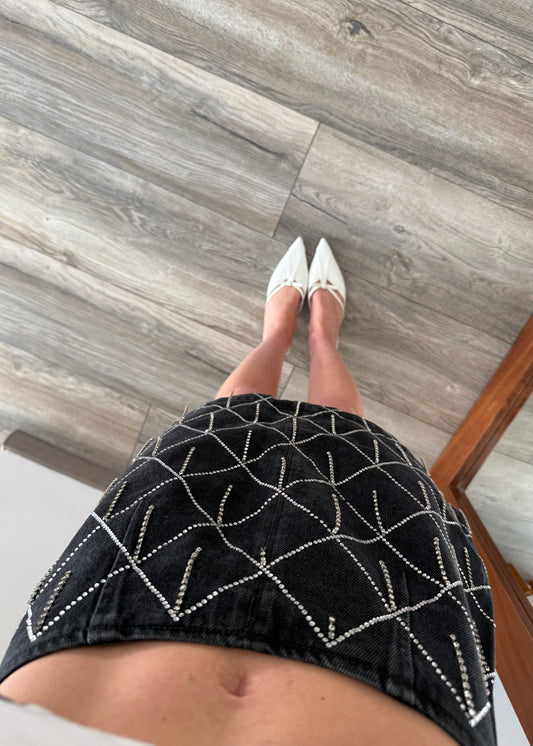 FALDA DENIM CON DIAMANTITOS