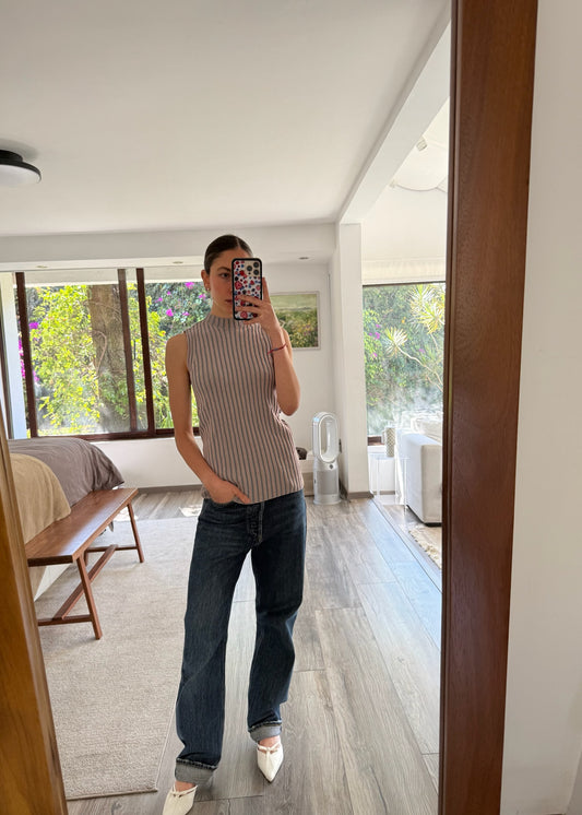 TOP DE KNIT STRIPED ROSA