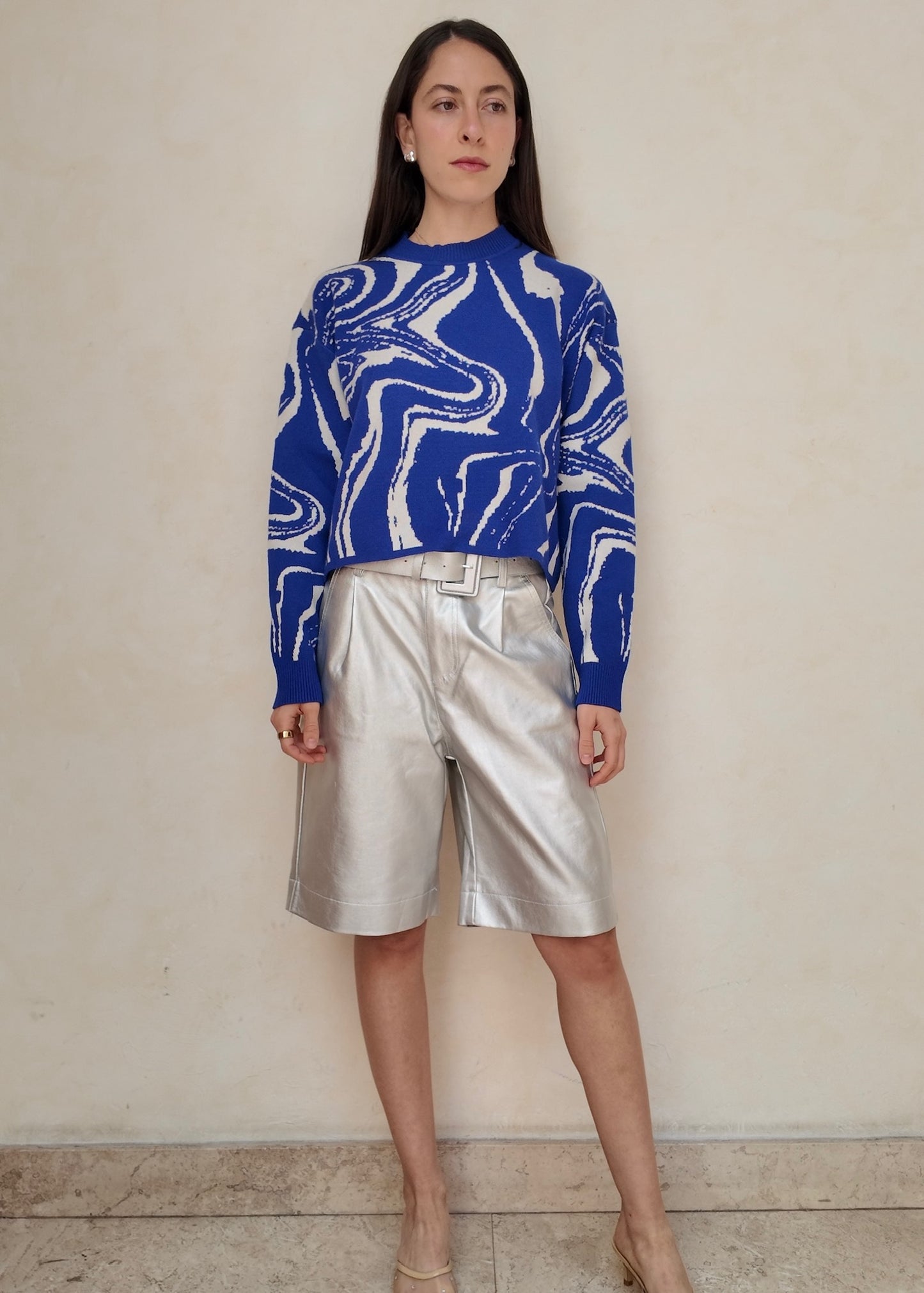 SUÉTER PRINT AZUL CROPPED