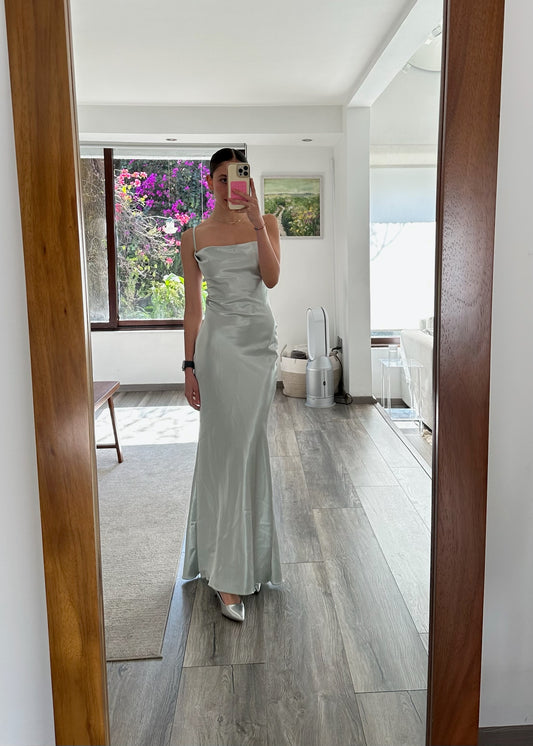 VESTIDO SLIP SANTINADO AZUL