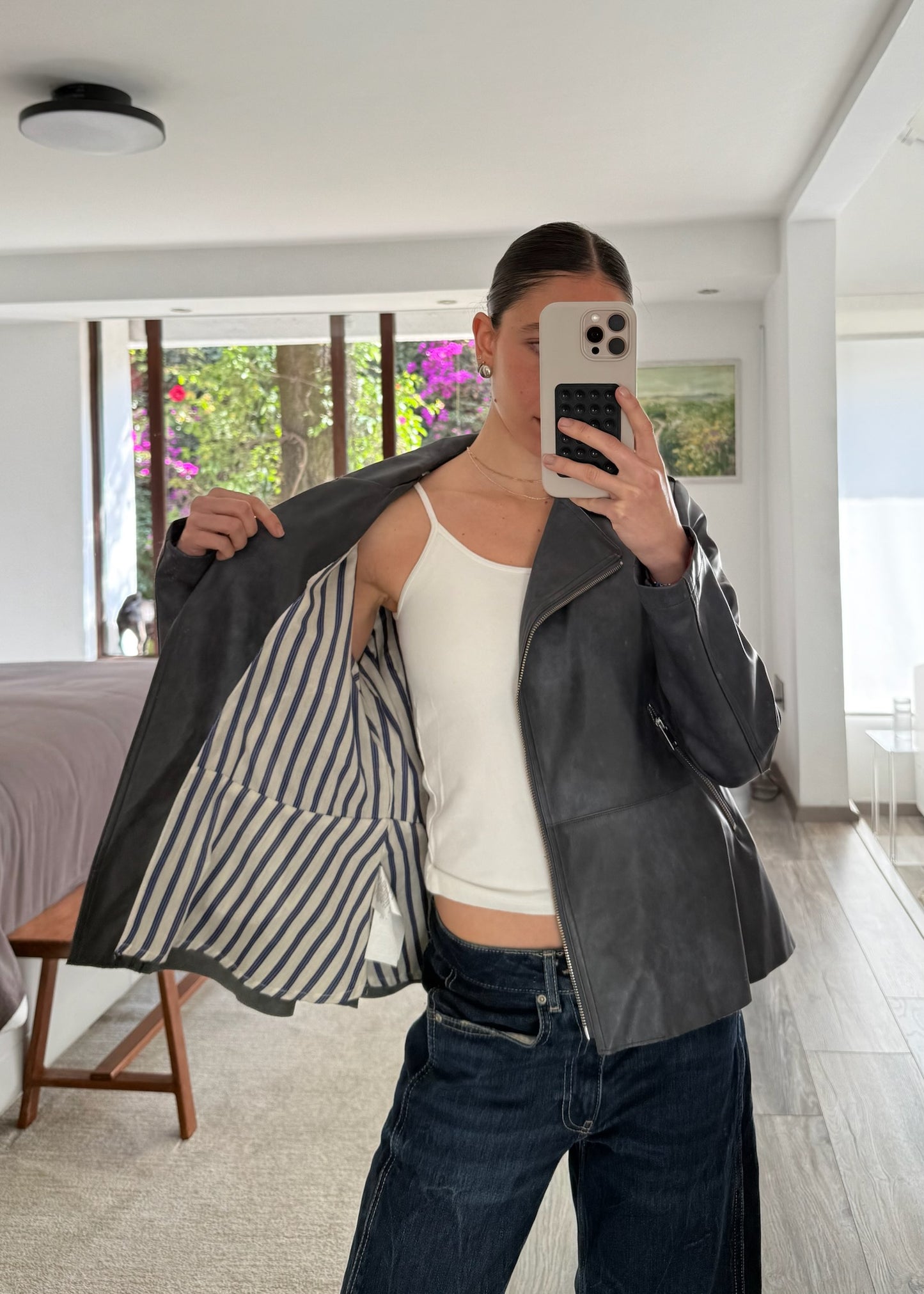 CHAMARRA FAUX LEATHER AZUL