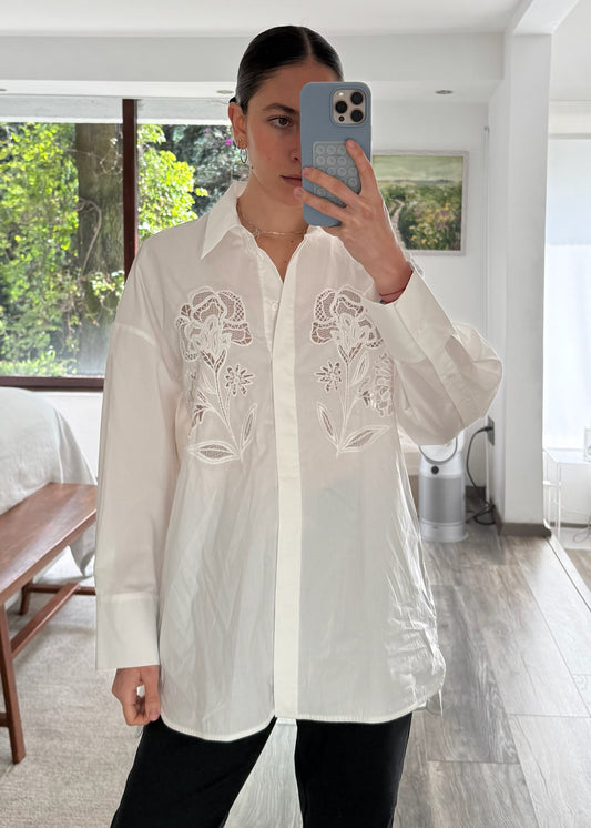 CAMISA DE ALGODÓN CON DETALLES SEE THROUGH