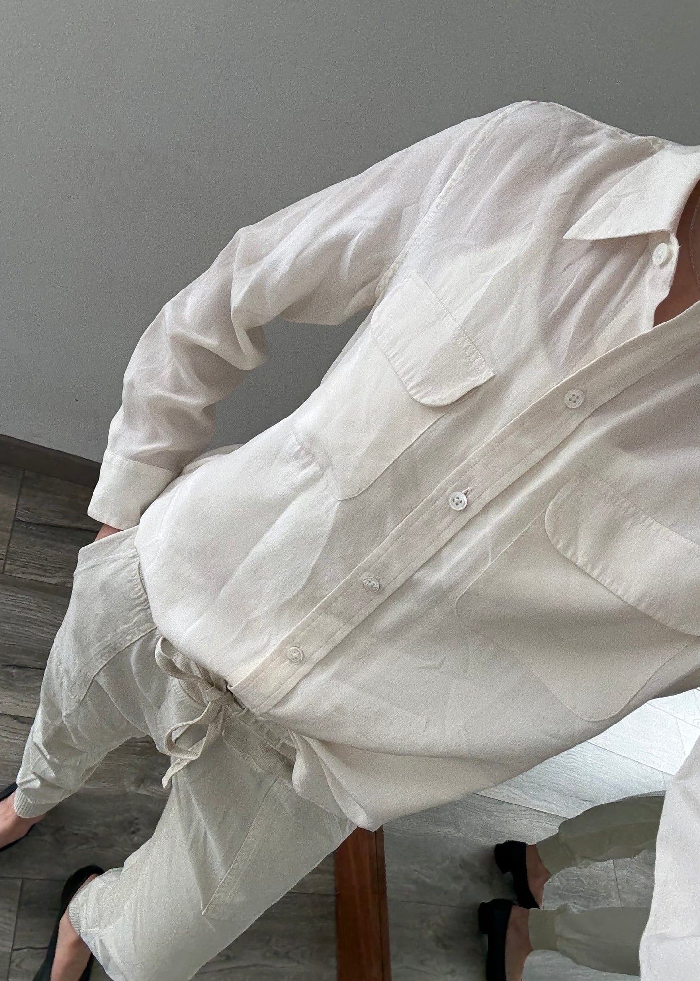 CAMISA CREMA 100% SEDA