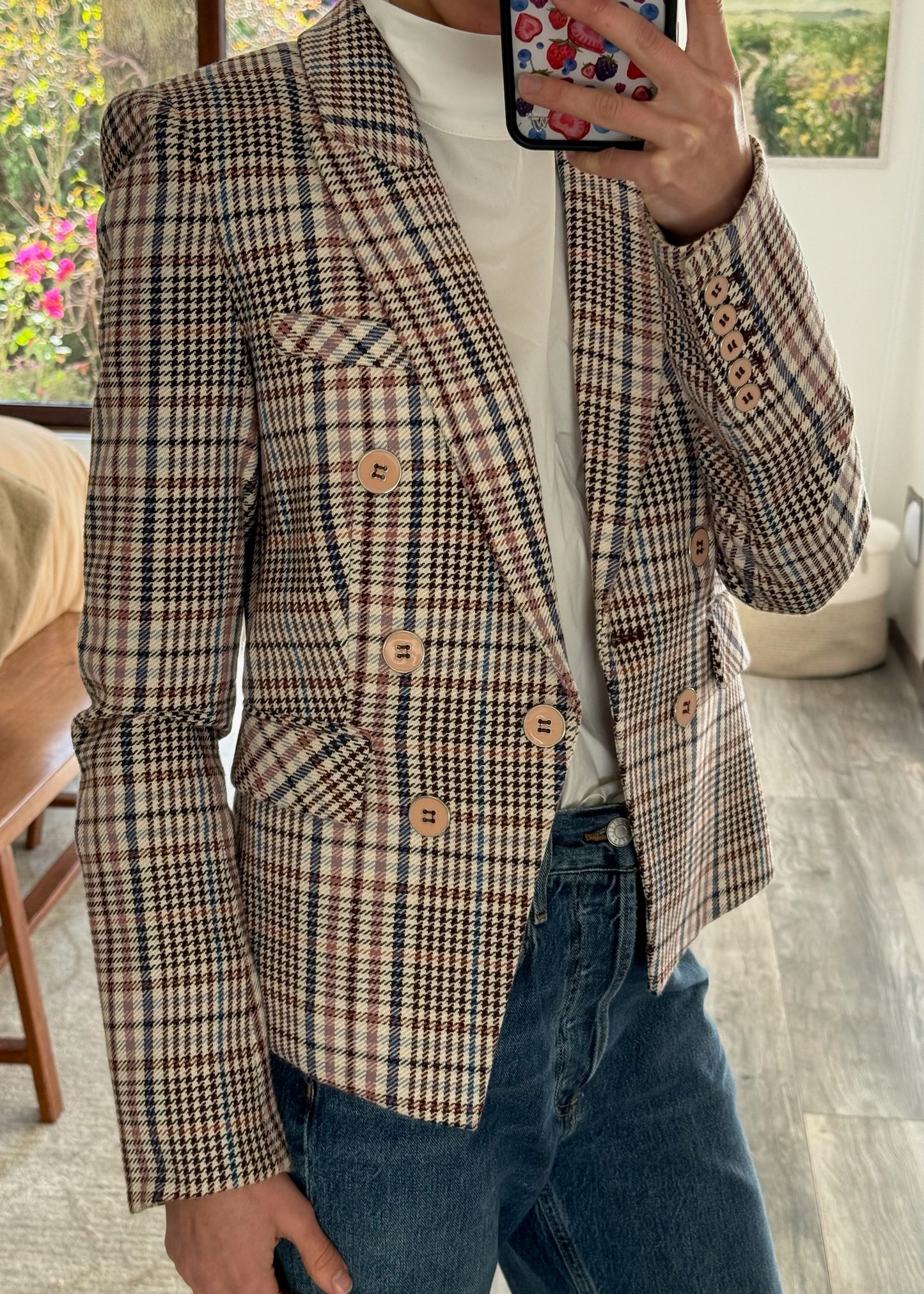 BLAZER PRINT CUADROS Y BOTONES ROSAS