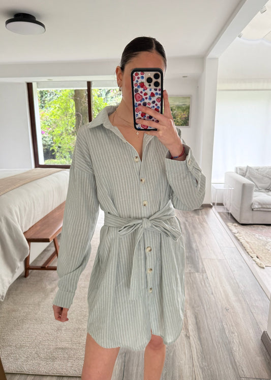VESTIDO DE TIPO CAMISA STRIPED BELTED