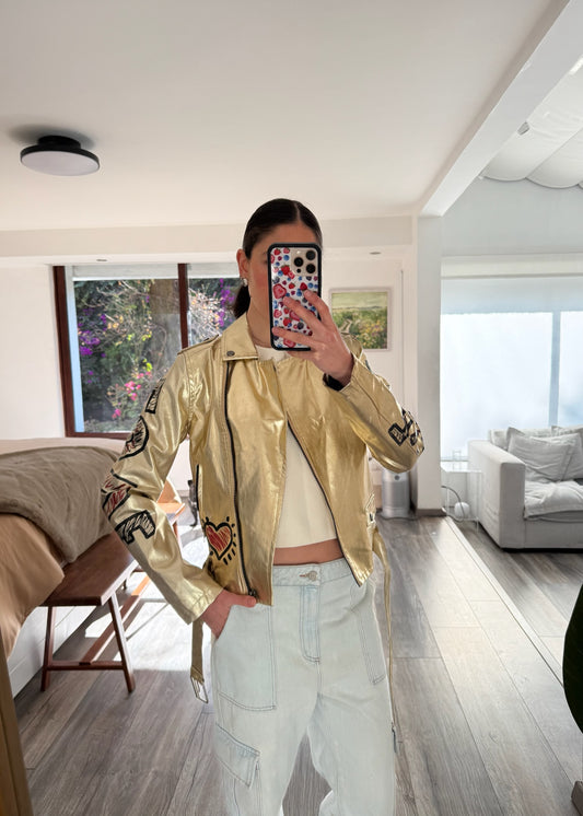 CHAMARRA BIKER GOLDEN