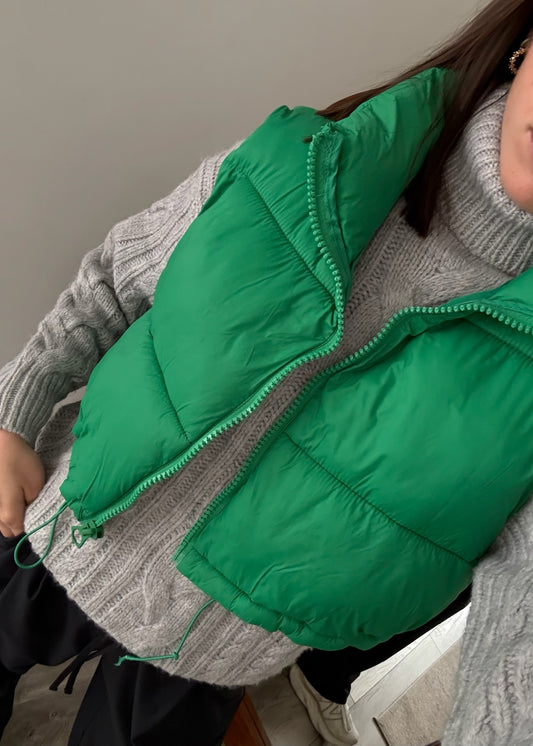 CHALECO PUFFER VERDE CROPPED