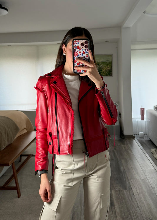 CHAMARRA MOTO DE PIEL ROJA