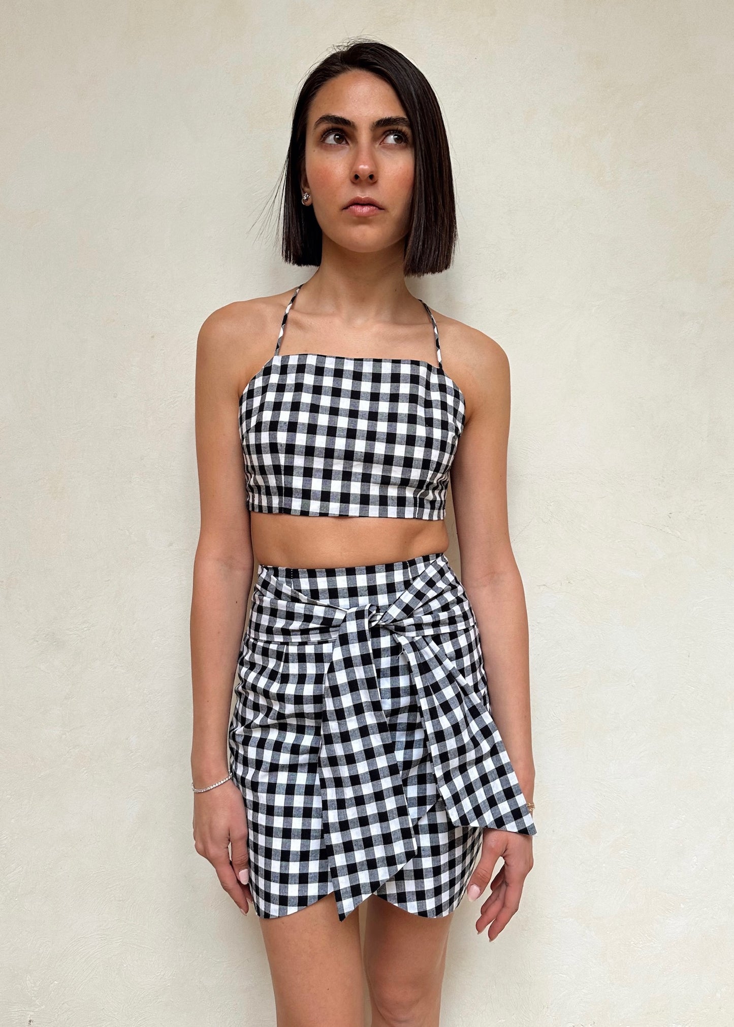CUTE SET FALDA & CROP TOP CUADROS BLANCO Y NEGRO