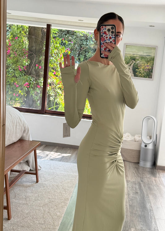 VESTIDO MAXI MENTA RUCHED