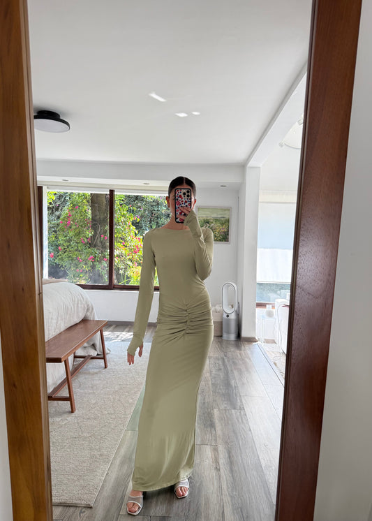 VESTIDO MAXI MENTA RUCHED