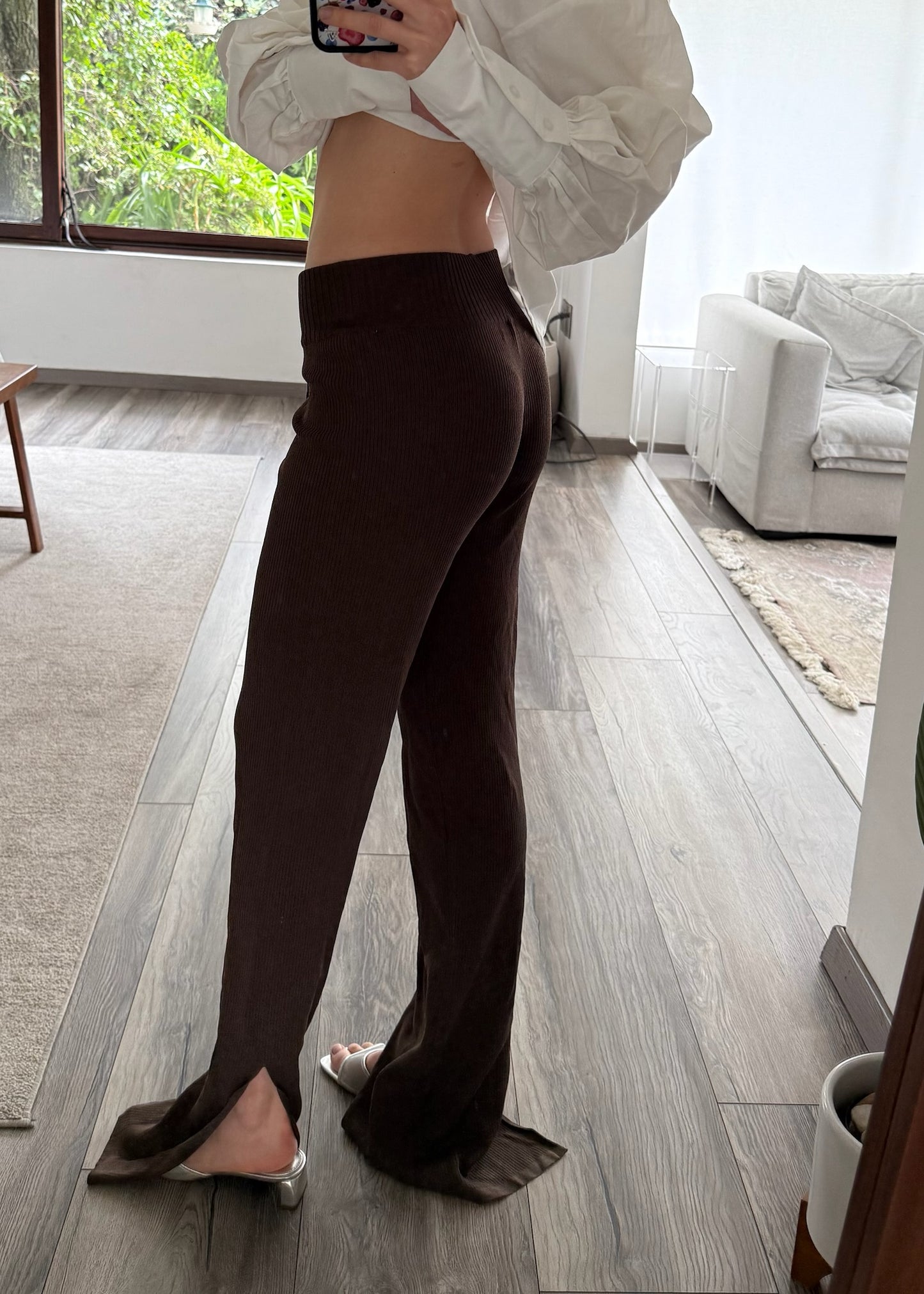 PANTS FLARE RIBBED CHOCOLATE