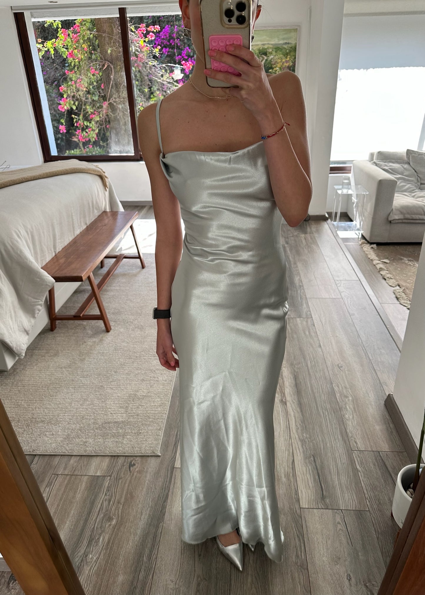 VESTIDO SLIP SANTINADO AZUL