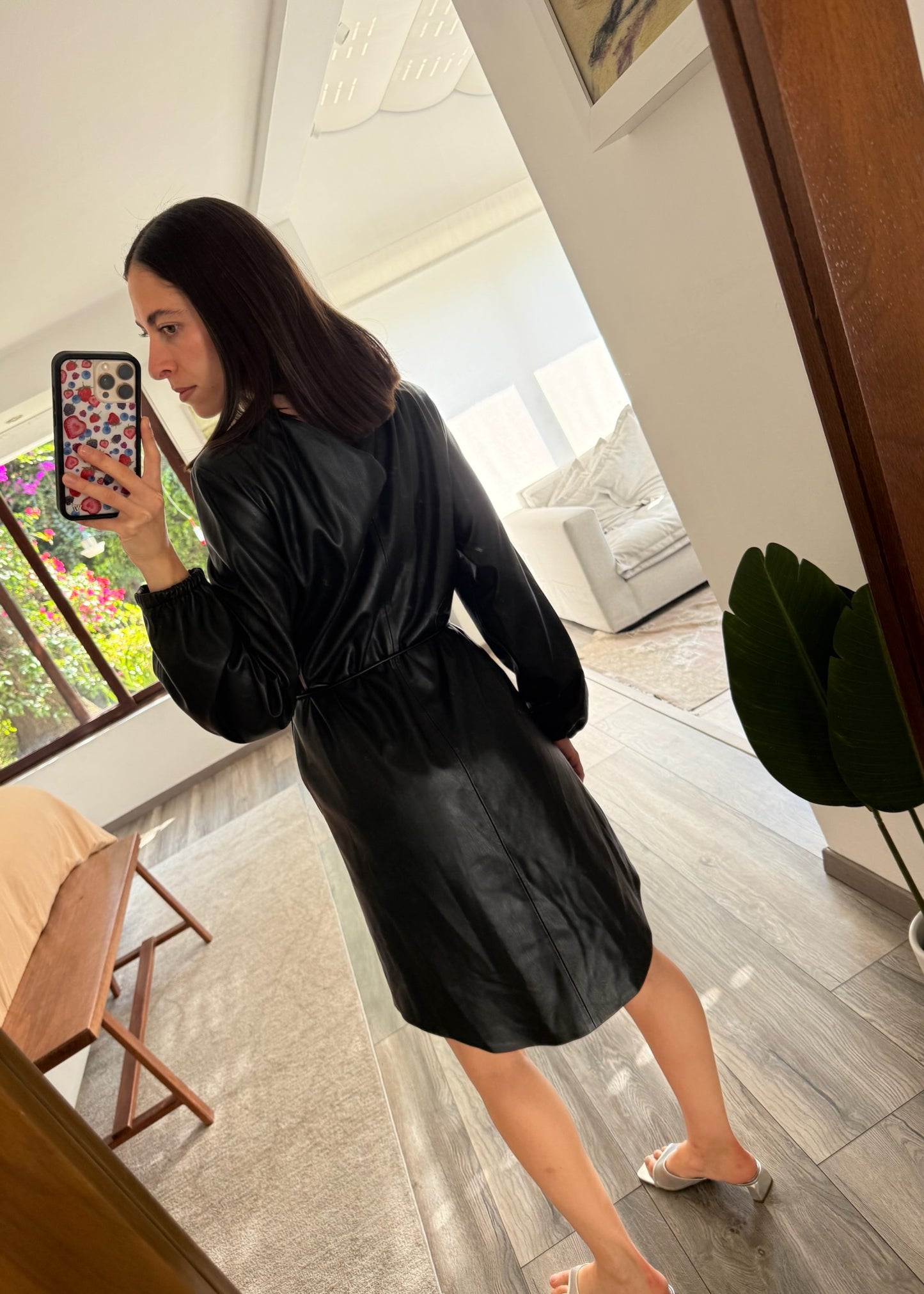 VESTIDO MIDI DE FAUX LEATHER