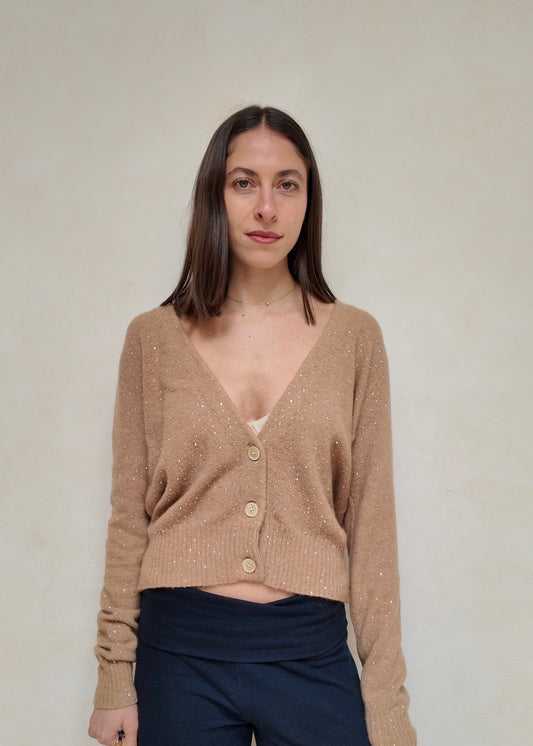 CARDIGAN BEIGE CON DIAMANTES