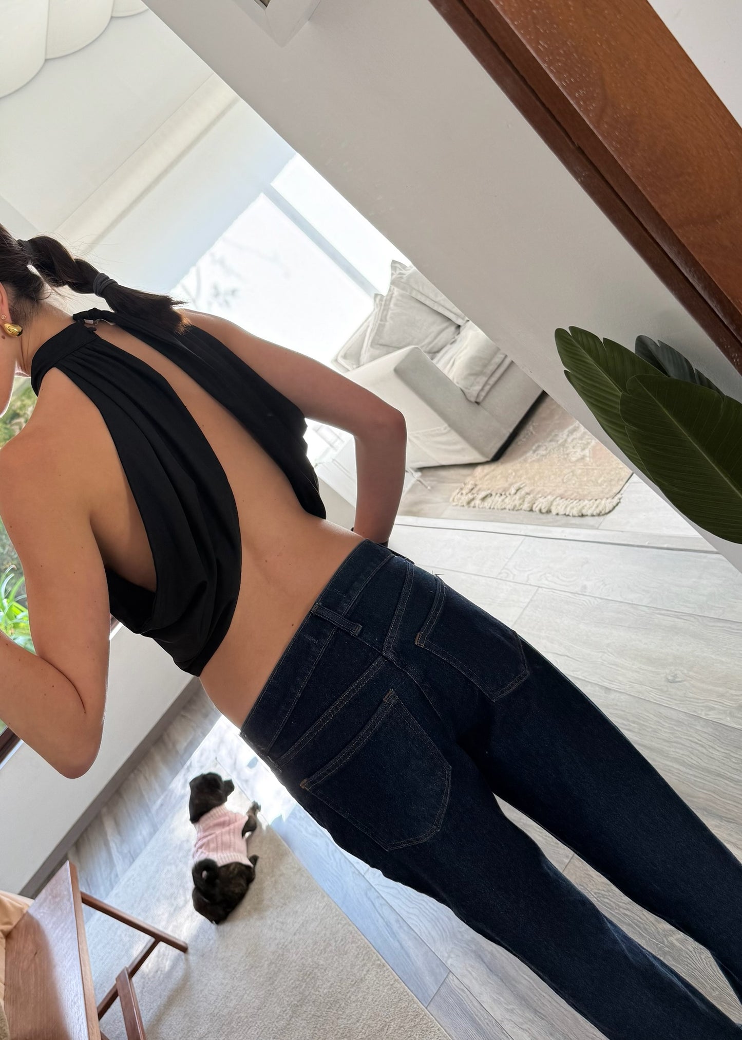 TOP HALTER NEGRO FRUNCIDO