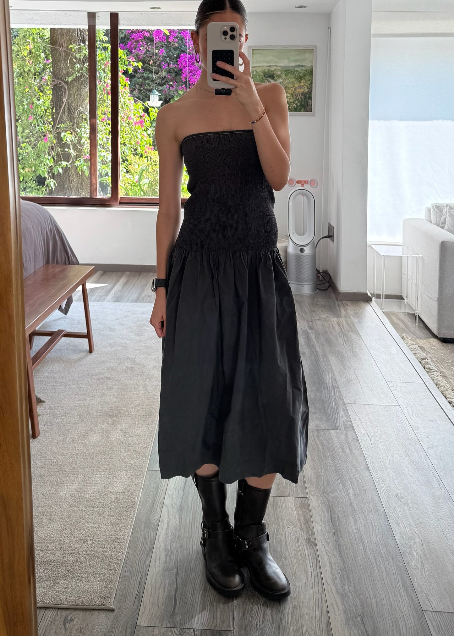 VESTIDO STRAPLESS RUCHED GRIS