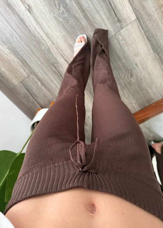 PANTS FLARE RIBBED CHOCOLATE