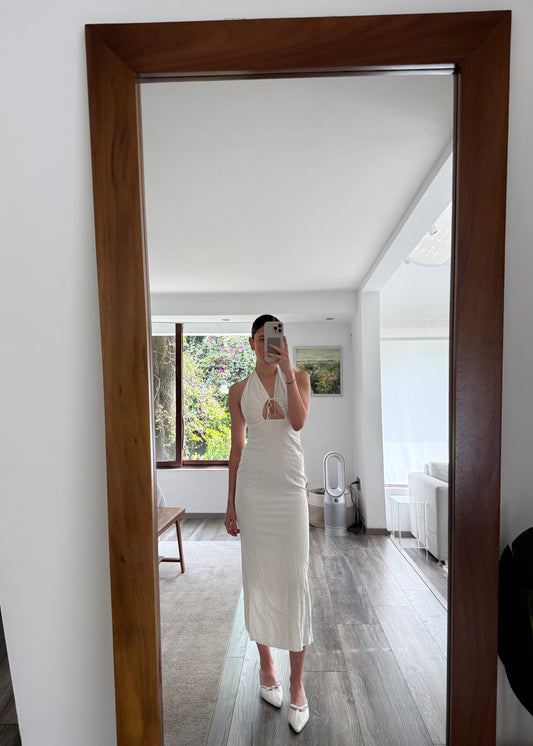 VESTIDO MIDI HALTER DE TIPO LINO
