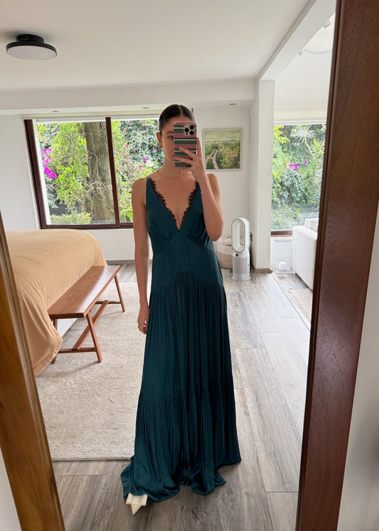 VESTIDO ESMERALDA CON ENCAJE MAXI