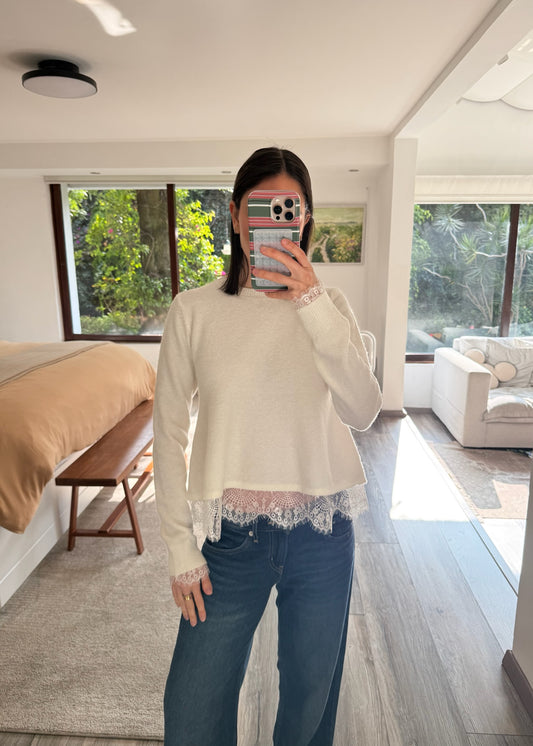 SUÉTER BLANCO CON ENCAJE