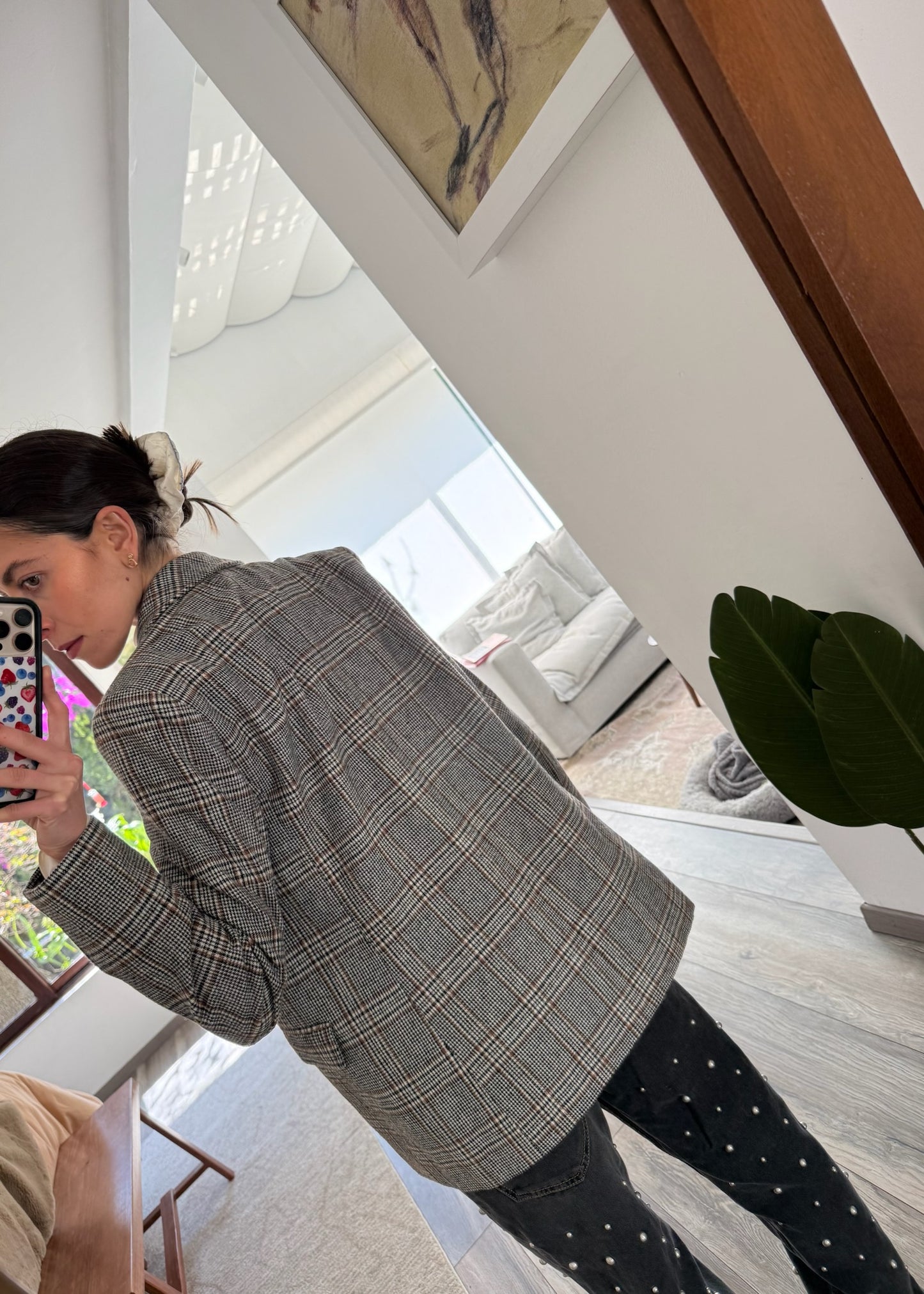 BLAZER PRINT CUADROS NEGRO Y CAFE